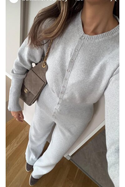 SEDA FİDAN BOUTIQUE Belden Oturan Triko Takım Gray