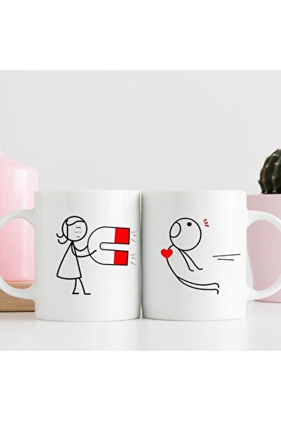 kubdekor Magnet Couple Special Mug with Back and Front Printed Mug Cups Singl...