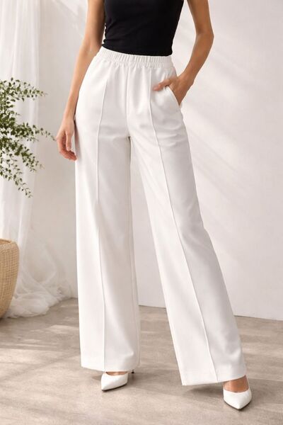 vvesario Scuba Çimalı Beli Lastikli Beyaz Pantolon