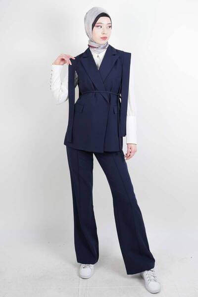 03KIZKULESITEKS Hijab Blazer Suit Shoulder Design Vest Set Blazer Double Suit...