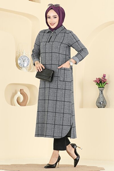 ModaMerve Yarım Fermuarlı Balıksırtı Takım 24010UKB139-MS Gri