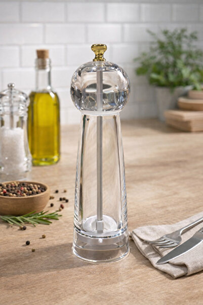 Mutfika Şeffaf Akrilik Tuzluk Karabiberlik Baharat Öğütücü Değirmen - 20 Cm