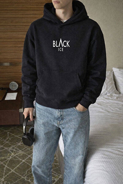 Rivox Men's Black Hooded Oversized Sweatshirt Blacki̇ce Printed
