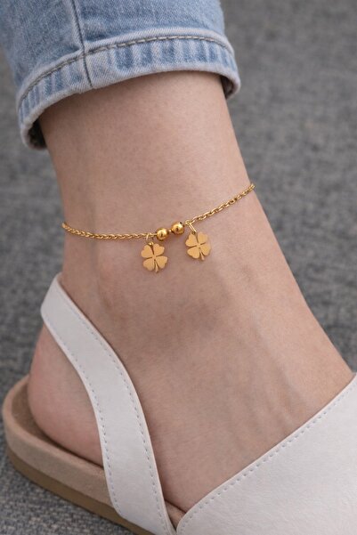 G Lady 2'li yonca Gold Kadın Halhal Kararmaz Çelik