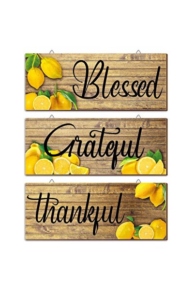 Generic Wooden Wall Art Sign Set "Grateful Thankful Blessed"