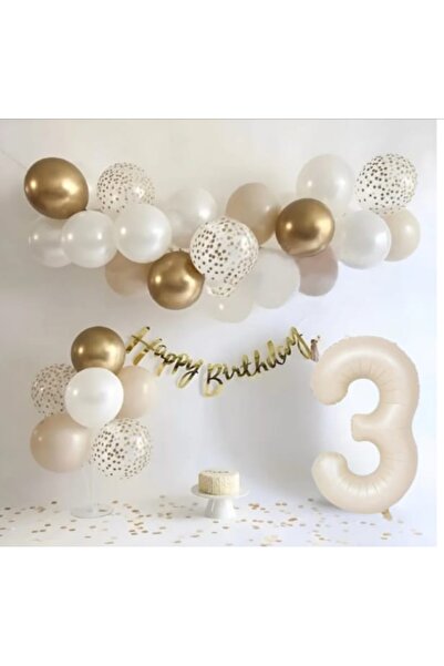 SİNDA Krem Renk Temalı Gold Krom Doğum Günü Partisi Seti - Doğum Günü Konsept...