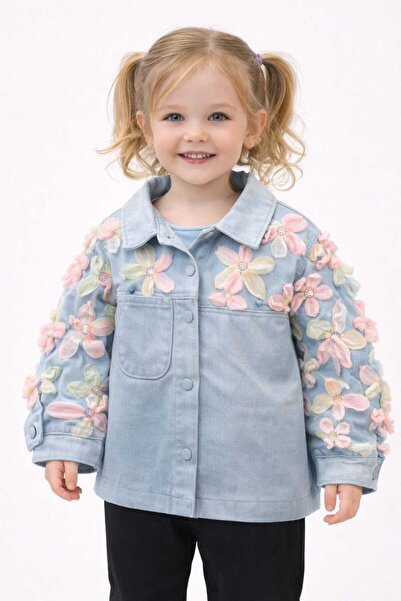 CarnavalKids kız çocuk çiçek detay çıtçıtılı kot ceket