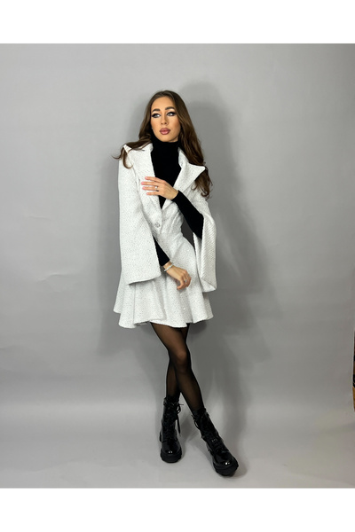 hayaly Sacou rochita din tweed cu paiete argintii