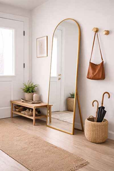 Evila Gold Çerçeveli Kırılmaz Boy Aynası – Modern Dekoratif Tam Boy Ayna 160X60
