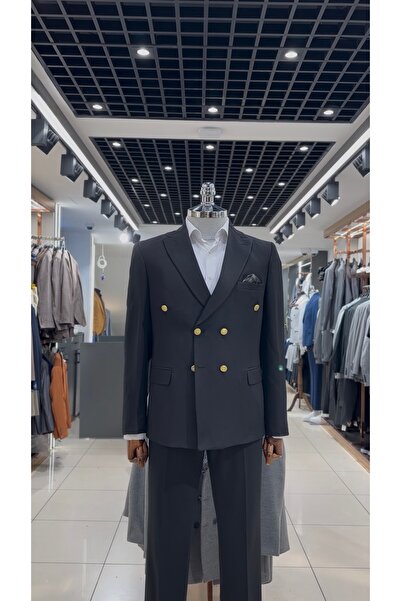 BT BABA TERZİ SLİMFİT KRUVAZE SİYAH GOLD DÜĞMELİ CEKET