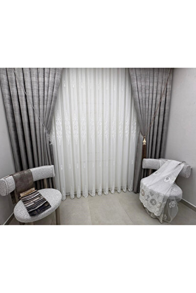 NİVEMESHOME Sapphire White 1/3 Tulle Curtain