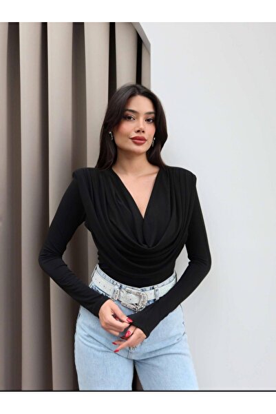 Elizar Moda بلوزة كتف مكشوفة باللون البني ديجاجيل OMUH VA حشوة كتف