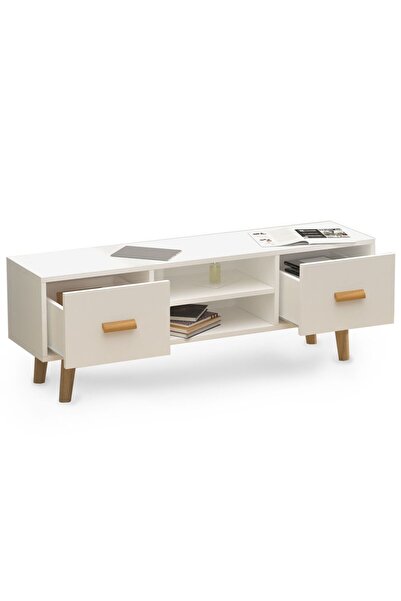 Mahmayi حامل طاولة تلفزيون عصري 301 مع وحدة تخزين - أبيض