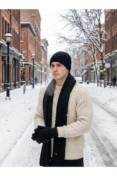 LAGRANZE Nordic Style Winter Men's Beanie Scarf Gloves Accessory Set