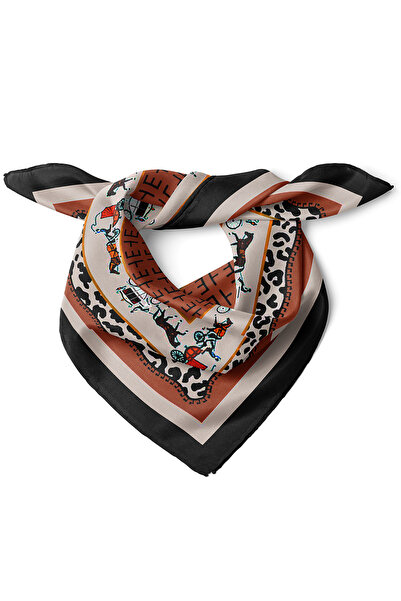 nehir eşarp Monogram ve Retro Desen Fular Bandana 50x50 Cm