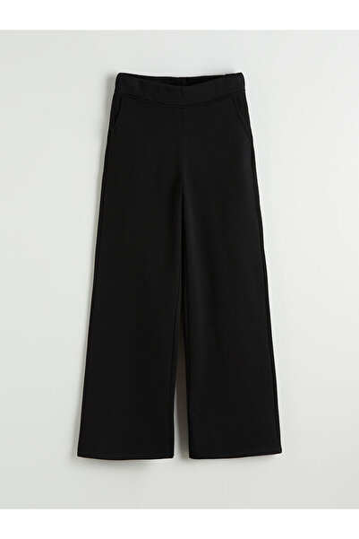 LC Waikiki Siyah Beli Lastikli Geniş Paça Kadın Kalın Eşofman Altı