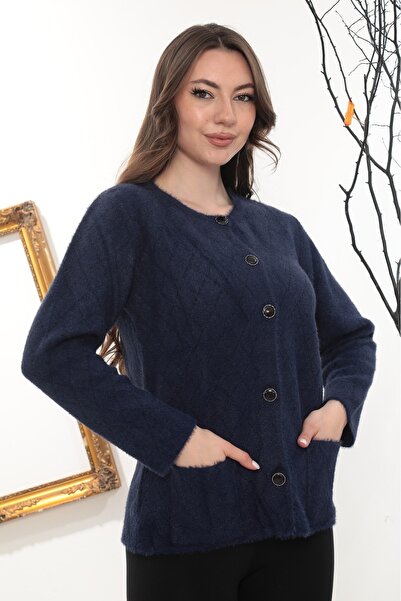 GÖMLEK GALERİSİ Women's Angora Argyle Patterned Crew Neck Cardigan Standard F...