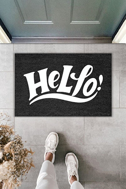 Rugmood سجادة مدخل حديثة بطباعة رقمية - مكتوب عليها 'مرحبًا' - سجادة أمام الب...