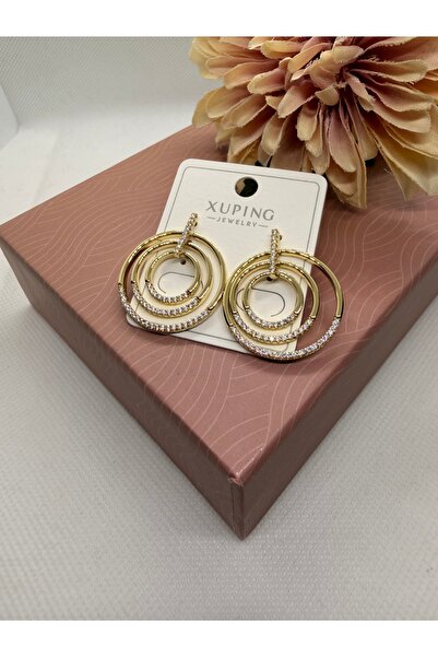 XUPING JEWELRY Overlapping Ring Zircon Stone Steel Earrings