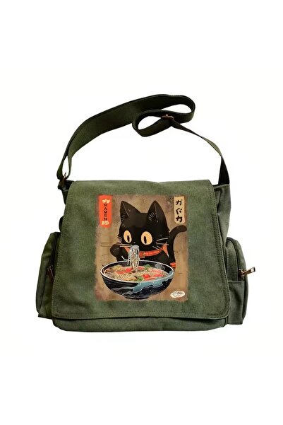 Toum Harajuku Sushi Printed Unisex Green Messenger Bag
