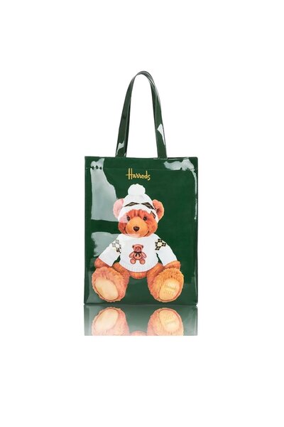 Generic Harrods Handbag - Green with Cute Bear