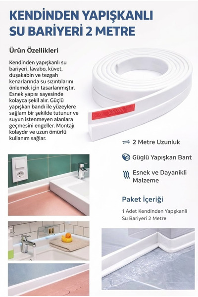 Eco Lounge 2 Metre Kendinden Yapışkanlı Su Bariyeri – Banyo ve Mutfak İçin