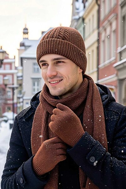 LAGRANZE Nordic Style Winter Men's Beanie Scarf Gloves Accessory Set
