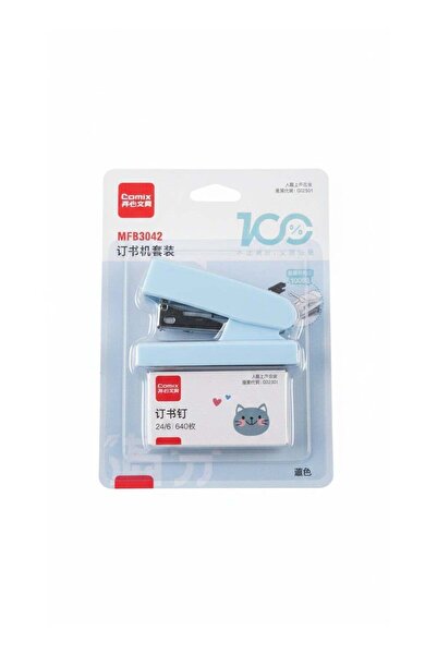 Comix Mini Blue Stapler Set with 24/6 Staples Pack - Sleek & Cute Modern Desi...