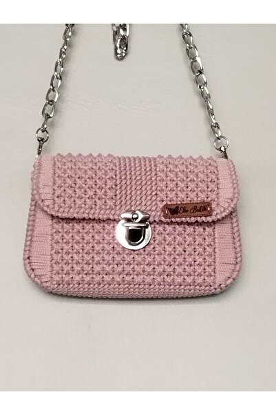 EKE BUTİK El Örgüsü Kanvas Klipsli Astarlı Zincirli Pudra Çanta