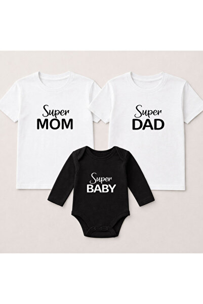 MODA Mom Dad Baby Printed Mother Father Baby Family T-Shirt Bodysuit Combination