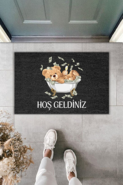 Rugmood Modern Digital Print Doormat - Teddy Bear Bathtub Money Welcome - Fro...