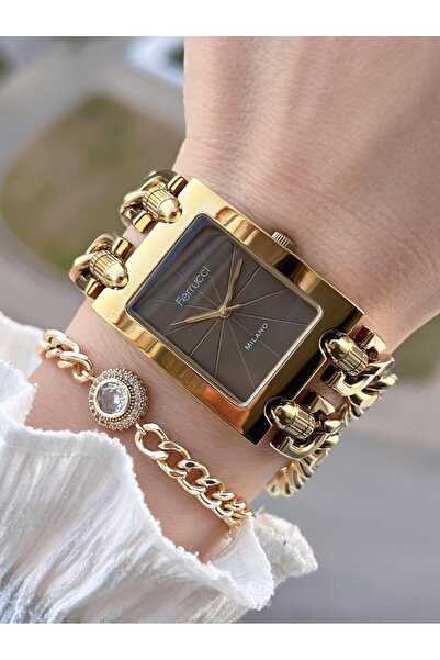 Ferrucci Chain Design Steel Cord 30 Mt Water Resistant Women's Wristwatch+Bra...