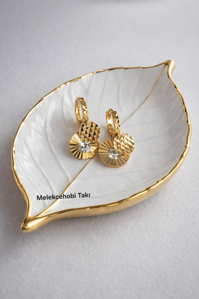 XUPING JEWELRY 18K Altın Renk Geometrik Desenli Zirkon Taşlı Sallantılı Halka...