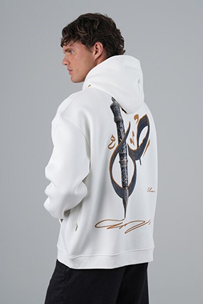 fame-stoned Ney Motif Printed Embroidered 100% Cotton Hooded Unisex Oversized...