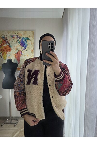 Butik Ayriss vintige tedy kumaş bomber kolaj montu