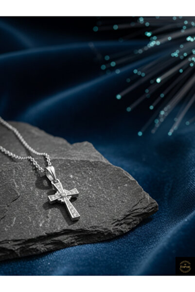 Feron Aksesuar + ZİNCİR HEDİYELİ + Altın & Gümüş Renk Zirkon Taşlı Haç Charm ...