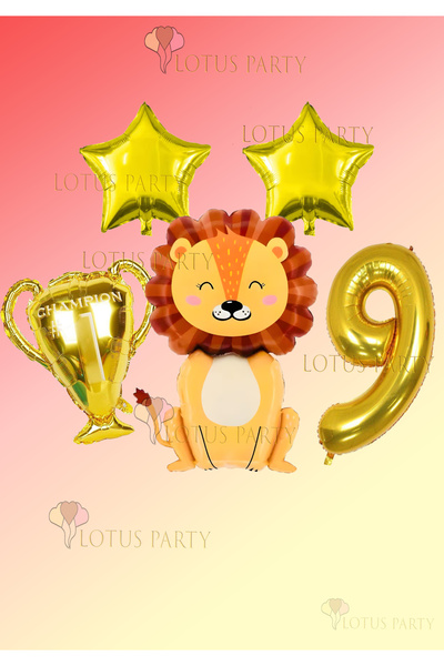 LOTUS PARTY Lion Balloon Trophy Balloon Gold Number Balloon Gold Star Balloon...