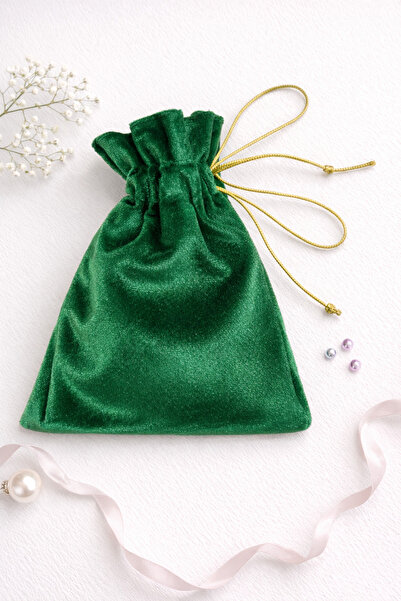 Buemshop Emerald Mini Kese 10x15 cm | Kadife Hediye & Takı Kesesi – Zümrüt Ye...