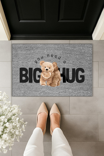 Rugmood سجادة مدخل حديثة مطبوعة رقميًا - Big Hug - سجادة مدخل 70x45 سم