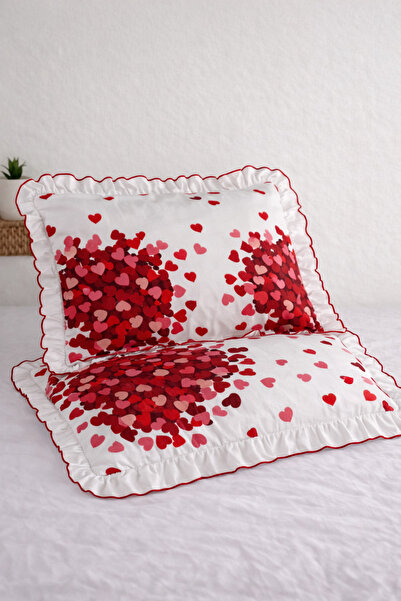 GÖRMEZ TEKSTİL Set of 2 Ruffled Pillowcases Heart Rain 50X70 cm – Stylish and...