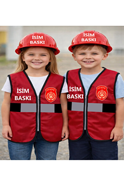 Teknik İTFAİYECİ ÇOCUK YELEĞİ SETİ İsme özel baskılı )