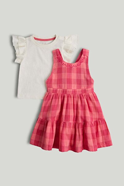 MOTHERCARE Pink Check Pinny Dress and T-Shirt Outfit