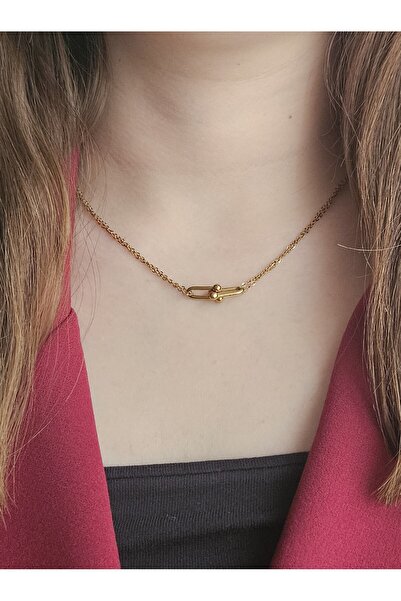 MinAccessory قلادة نسائية ذهبية بسلسلة مزدوجة بسيطة من الفولاذ