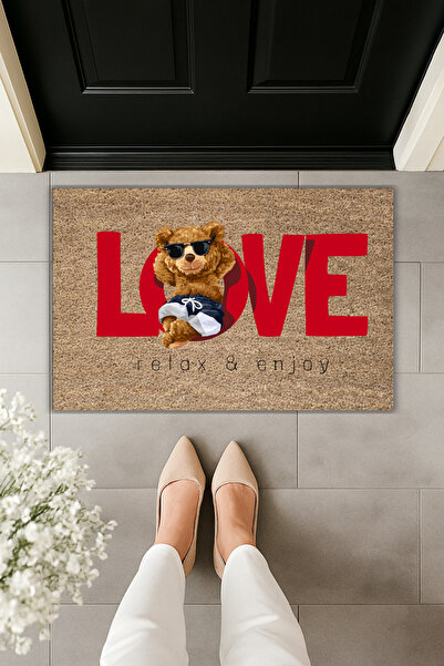 Dormot Covoraș modern cu imprimare digitală - Teddy Bear Love - Covoraș pentr...