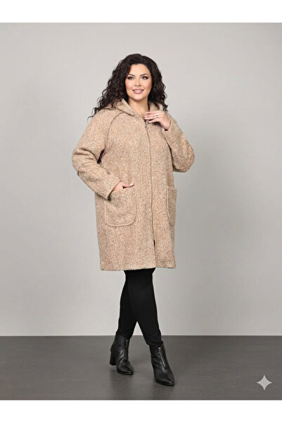 Sura Fashion Buklet Kaban Fermuarlı Cepli Kapüşonlu Kadın Büyük Beden