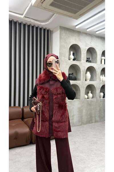Cardella Premium Oversized Fur Detailed Vest Set Scuba Suit |   Hijab Friendl...