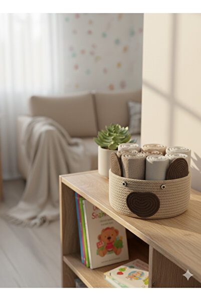 Home Ayıcık Figürlü Dekoratif Hasır Sepet - Bebek Odası Düzenleyici Çok Amaçl...