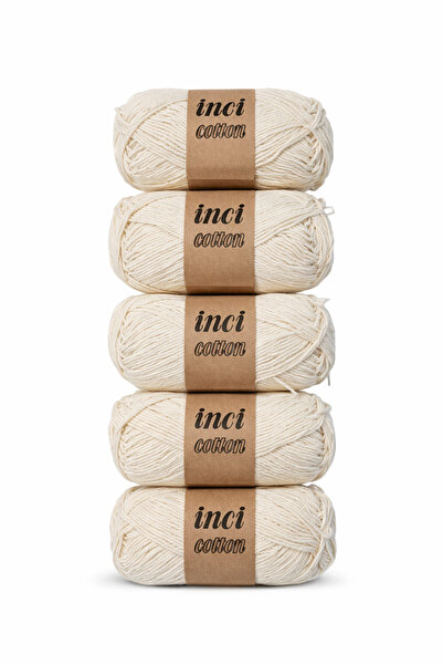 inci cotton Krem Koton 5'li Pamuk Örgü İpi İpliği 100g 250m