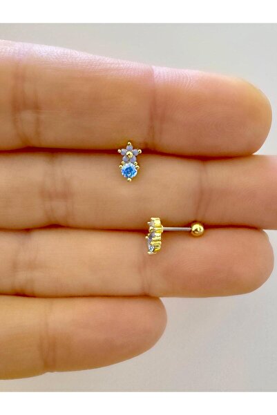 Arescollection 1 ADET MAVİ ZİRKON TAŞLI ÇELİK TRAGUS HELİX LOBE UYUMLU PİERCİNG