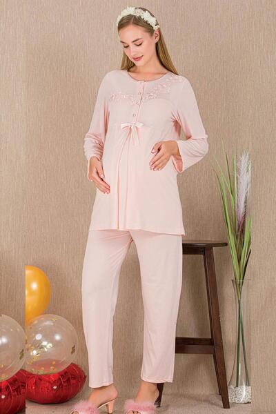 REN Women's 2-Piece Long Sleeve Maternity Pajama Set, Nursing Buttoned